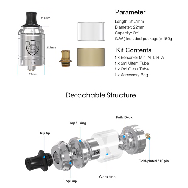 VandyVape Berserker Mini MTL RTA Tank - V8PR.uk