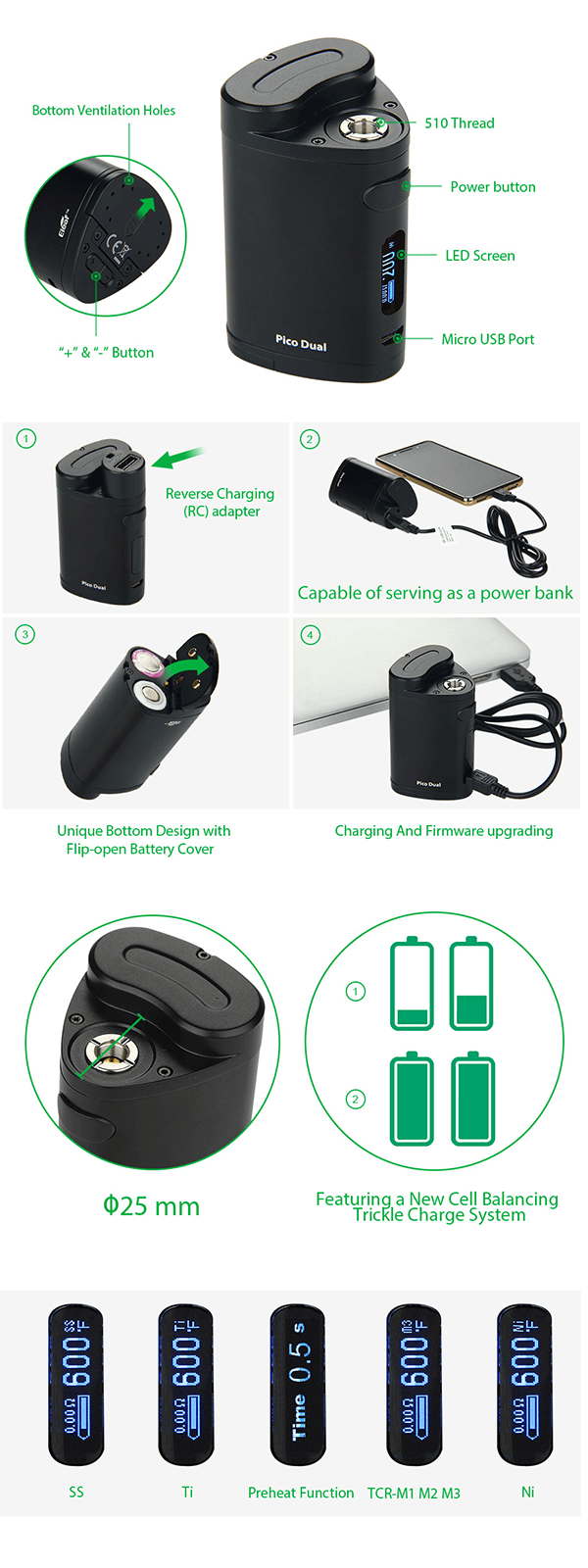 Eleaf Pico DUAL 200W TC MOD - V8PR.uk